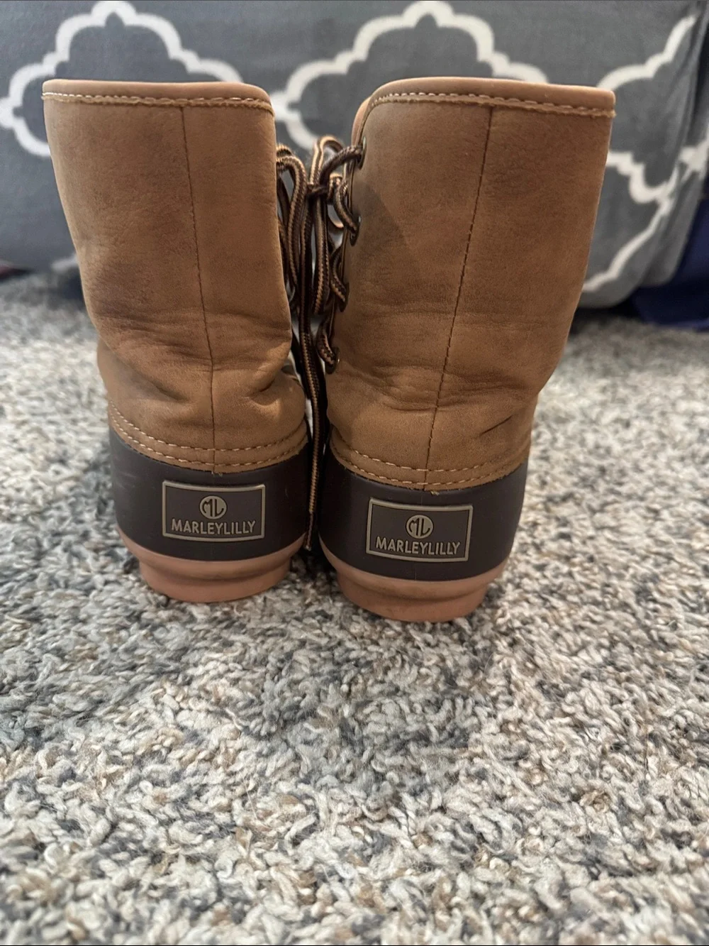 Women’s Brown Two-Tone Duck Boots - Cozy Plaid Lining Marleylilly Size 10
